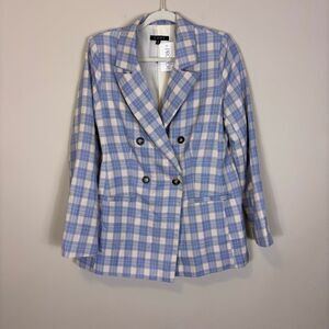 New Fore Blue & Cream Plaid Nessa Blazer Jacket Women's Medium